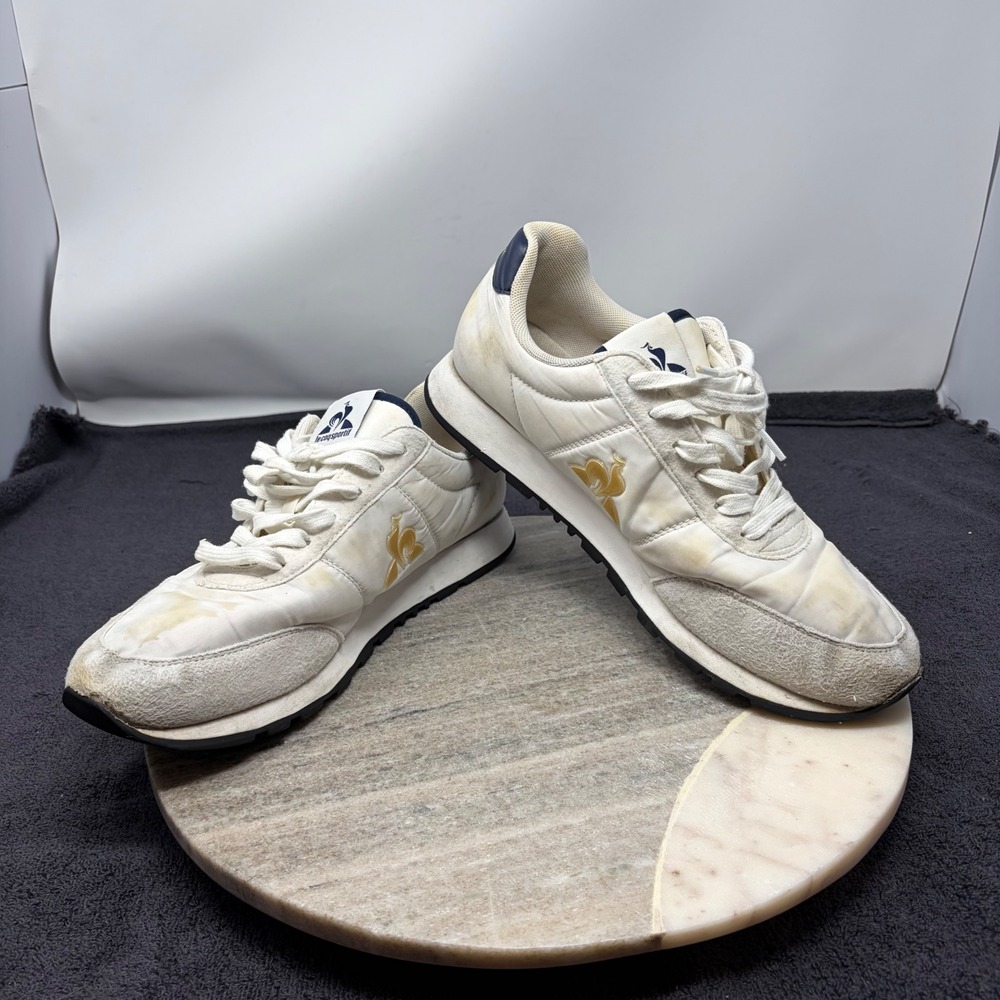 Le Coq Sportif Sneakers Mens Retro Low Top EU 44 US 10 White Gold Racerone